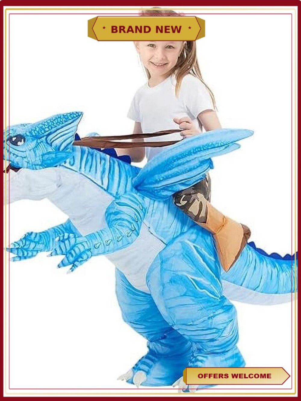 Inflatable Dinosaur Costume Kids Blow Up Dino Suit Halloween Cosplay Party